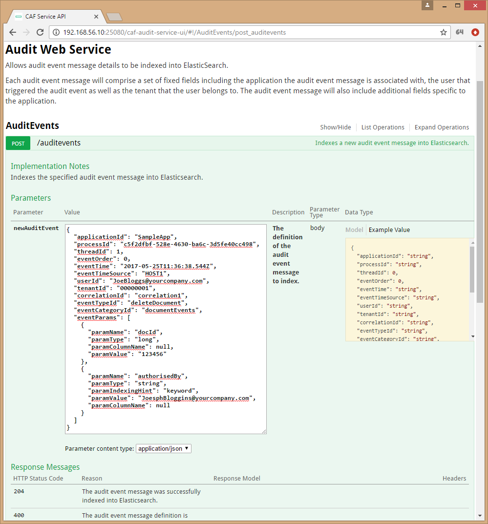 Audit Web Service Swagger UI